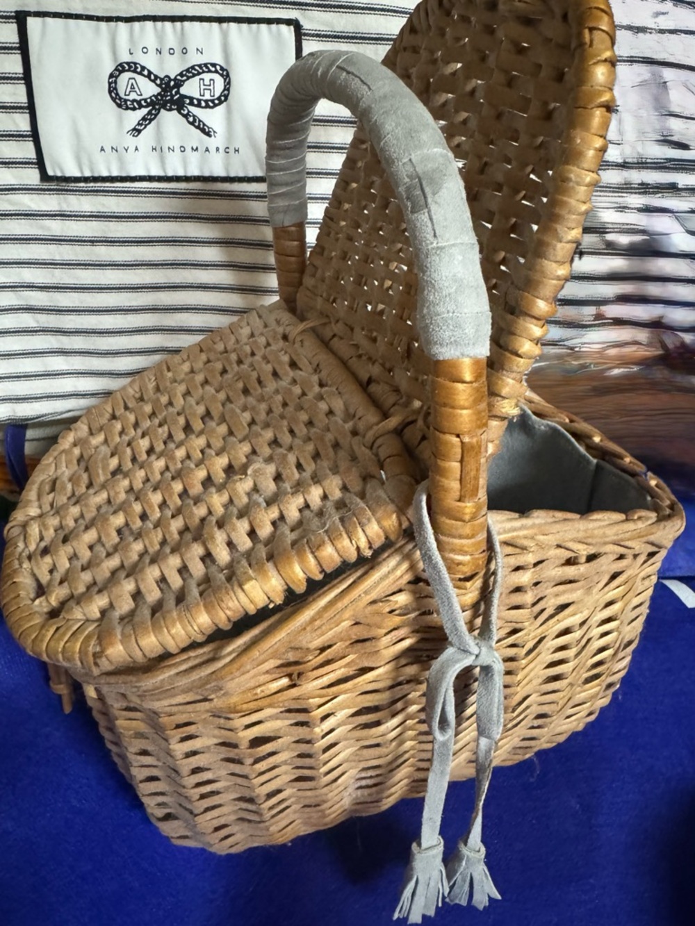 Anya Hindmarch 💯% Authentic Vintage Woven picnic Basket bag w/Handle RARE AHfind